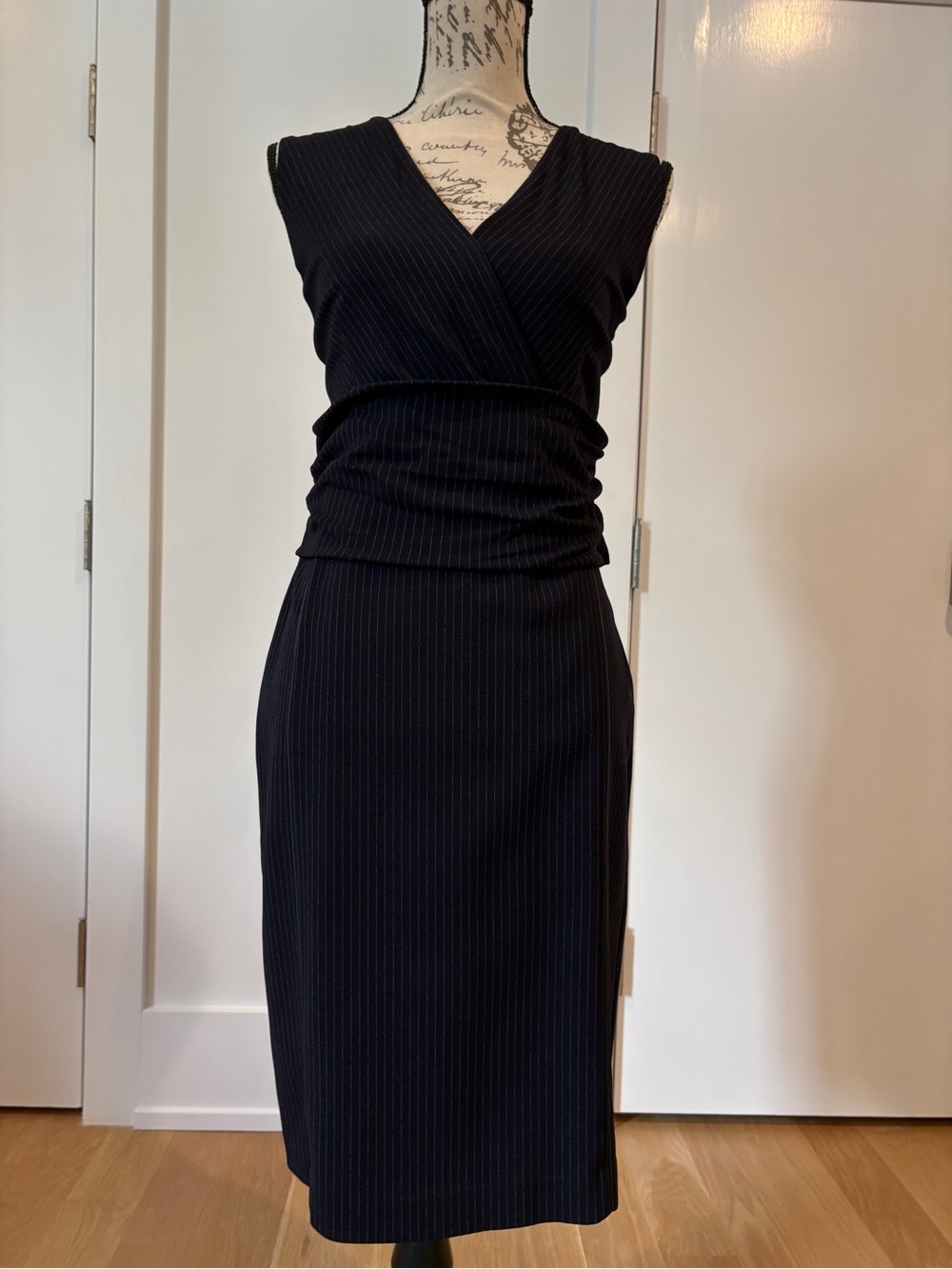 Max Mara Navy Pinstripe Wrap Dress - Sz 46 (US 10-12)